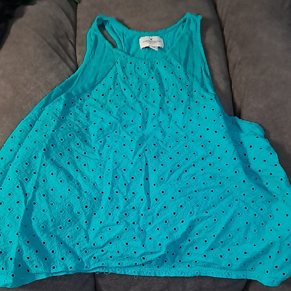 American Eagle Outfitters Teal Eyelet Tank Top